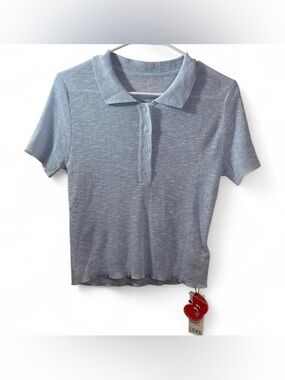 Cider Light Blue Heathered Polo Crop Top Shirt Women’s size S